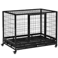 PawHut 43" Heavy Duty Metal Dog Crate Pet Cage with Tray Wheeled Dog Kennel - Black (Large) - 1