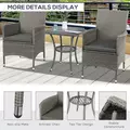 Outsunny 3 Pieces Rattan Bistro Set, Wicker Garden Furniture Set with 2-Tier Coffee Table and Chairs, Washable Cushions, for Outdoor Patio Balcony, Grey - 5