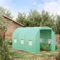 Outsunny 4 x 2 x 2 m Polytunnel Greenhouse with Roll-up Door and 6 Mesh Windows, Walk-in Garden Tunnel Warm House Tent with UV-resistant PE Cover and Galvanised Steel Frame, Green - 2