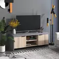 HOMCOM TV Stand for TV up to 55", 2 Doors TV Cabinet with Open Shelves, TV Unit TV Table for Living Room Bedroom Entertainment Room, 120L x 40W x 44H, Grey - 2
