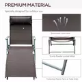 Outsunny Sun Lounger Steel Frame Outdoor Folding Chaise Texteline Lounge Chair Recliner with Headrest & 7 Levels Adjustable Backrest, Brown - 7
