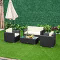 Outsunny 4-Seater Rattan Sofa Set Garden Rattan Furniture Wicker Steel Chair Seat Furniture Patio Rattan Garden Sofa Black - 2