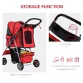 PawHut Pet Stroller for Small Miniature Dogs Cats Foldable Travel Carriage with Wheels Zipper Entry Cup Holder Storage Basket Red - 6