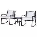 Outsunny Rattan Bistro Set, 3 Pieces Wicker Garden Furniture Set with Rocking Chairs and Round Glass Top Coffee Table, Small Balcony Furniture with Cushions for Outdoor, Porch, Brown - 1