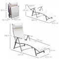 Outsunny Sun Lounger Steel Frame Outdoor Folding Chaise Texteline Lounge Chair Recliner with Headrest & 7 Levels Adjustable Backrest, Cream White - 3
