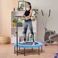 HOMCOM 40" Fitness Trampoline with Adjustable Handle, Rebounder Trampoline, Mini Jumper for Indoor Exercise Workout, Blue - 2