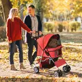 PawHut Pet Stroller for Small Miniature Dogs Cats Foldable Travel Carriage with Wheels Zipper Entry Cup Holder Storage Basket Red - 2