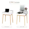 HOMCOM Dressing Table with Flip-up Mirror, Makeup Desk with 2 Drawers and Pine Wood Legs, Vanity Table Writing Desk for Bedroom Living Room, White - 4