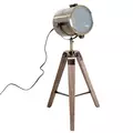 HOMCOM Vintage Tripod Table Desk Lamp Bedside Light Spotlight Brass Antique Searchlight Wooden Base - 1