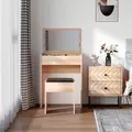 HOMCOM Dressing Table with Mirror and Stool, Vanity Makeup Table with Flip Up Mirror, Vanity Desk with Storage Unit and Padded Seat, Wood - 2