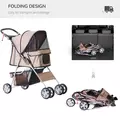 PawHut Pet Stroller for Small Miniature Dogs Cats Foldable Travel Carriage with Wheels Zipper Entry Cup Holder Storage Basket Brown - 4