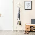 HOMCOM Freestanding Metal Coat Rack Stand 9 Hooks Clothes Tree with 1 Shelf Hat Display Hall Tree Hanger Bag Umbrella Hanging Organiser White - 9