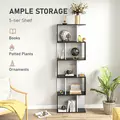 HOMCOM Bookcase, S-Shaped Wooden Bookshelf, 5/6 Tiers Freestanding Storage Shelf, Home Office Decorative Display Stand Rack, Black and White, 24D x 60W x 184.5H - 4