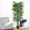 Outsunny 6ft Artificial Bamboo Tree Plant Greenery in A Pot for Home Office Planter 1.8M - 2