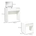 HOMCOM Makeup Desk with Drawer, Vanity Table Set with Flip-up Mirror and Cushioned Stool, White - 3