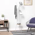 HOMCOM Freestanding Metal Coat Rack Stand 9 Hooks Clothes Tree with 1 Shelf Hat Display Hall Tree Hanger Bag Umbrella Hanging Organiser White - 4