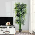 Outsunny 6ft Artificial Bamboo Tree Plant Greenery in A Pot for Home Office Planter 1.8M - 7