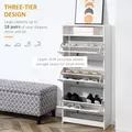 HOMCOM Narrow Shoe Cabinet with 3 Flip Doors, 14-18 Pairs Shoe Cupboard with Open Shelf for Slim Hallway and Entryway, 24 x 60 x 132 cm, White - 4