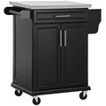 HOMCOM Wooden Kitchen Island on Wheels, Serving Cart Storage Trolley with Stainless Steel Top, Drawer, Side Handle and Rack, Black - 1