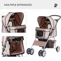 PawHut Pet Stroller for Small Miniature Dogs Cats Foldable Travel Carriage with Wheels Zipper Entry Cup Holder Storage Basket Brown - 8