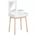 HOMCOM Dressing Table with Flip-up Mirror, Makeup Desk with 2 Drawers and Pine Wood Legs, Vanity Table Writing Desk for Bedroom Living Room, White - 1
