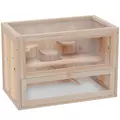 PawHut Wooden Hamster Cage Mouse Mice Rodent Small Animals Hutch Exercise Play House 60 x 35 x 42cm, Natural Wood Finish - 1
