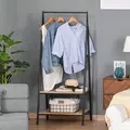 HOMCOM Clothes Rail, Freestanding Metal Clothes Rack with 2 Tier Storage Shelves for Bedroom and Entryway, 64 x 42.5 x 149 cm, Black Frame - 2