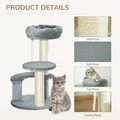 PawHut 65cm Cat Tree, Cat Tower for Kittens, Small Cat Condo with Sisal Scratching Posts, Hanging Rope, Perches - Grey - 5
