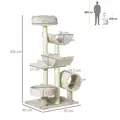 PawHut Cat Tree for Indoor Cats Kitten Pet Scratching Post Perch Activity Center Scratcher Climb Post Play House Arch with Tunnel 105cm Tall Beige - 3
