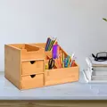 HOMCOM Desk Organiser Holder, Bamboo Multi-Function Storage Caddy with 7 Storage Compartments and 2 Drawers for Home Office Stationary Supplies, Natural Bamboo - 2