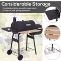 Outsunny Portable Charcoal BBQ Grill, Cold-rolled Steel, Solid Wood, 104H x 124L x53W cm-Black - 7