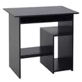 HOMCOM Compact Small Computer Table Wooden Desk Keyboard Tray Storage Shelf Modern Corner Table Home Office Black - 1
