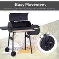 Outsunny Portable Charcoal BBQ Grill, Cold-rolled Steel, Solid Wood, 104H x 124L x53W cm-Black - 5