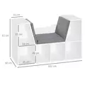 HOMCOM Bookcase Storage Shelf with Cushioned Reading Seat, Cube Bookshelf Organizer for Bedroom Living Room, White - 3