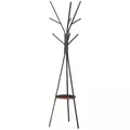 HOMCOM Freestanding Metal Coat Rack Stand 9 Hooks Clothes Tree with 1 Shelf Hat Display Hall Tree Hanger Bag Umbrella Hanging Organiser Brown - 1