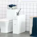 HOMCOM Bathroom Slim Floor Cabinet Narrow Wooden Storage Home Bath Toilet Cupboard Organiser Unit with Drawers White - 2