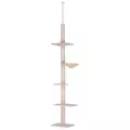 PawHut Floor to Ceiling Cat Tree 230-260cm Height Adjustable, 5-Tier Cat Tower with Scratching Posts, Hammock, Perches, Climbing Activity Centre for Indoor Kittens Playing and Relaxing, Beige - 1