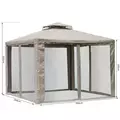 Outsunny Outdoor Gazebo, 2-tier Roof W/Netting, 295L x 295W x 263Hcm-Taupe - 3