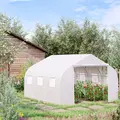 Outsunny Walk-In Polytunnel Greenhouse Warm House Garden Tunnel Shelter Plant Shed with Door and Windows, Galvanised Steel Frame, 4.5 x 3 x 2m, White - 2