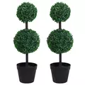 Outsunny Set of 2 Artificial Boxwood Ball Topiary Trees Potted Decorative Plant Indoor Décor (67cm) - 2