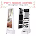 HOMCOM Jewellery Cabinet with led, mirroir Cabinet Armoire Floor Standing Flip-over Makeup Shelf Organizer with lock white - 8