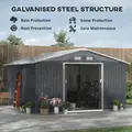 Outsunny 13 x 11ft Metal Garden Shed, Outdoor Storage Tool House with Ventilation Slots, Foundation Kit and Lockable Double Doors, Grey - 4