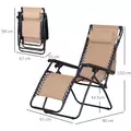 Outsunny Foldable Reclining Garden Chair with Headrest, Zero Gravity Deck Sun Lounger Seat Chair with Footrest, Armrest, Cup Holder & Canopy Shade, Beige - 3