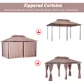 Outsunny 4m x 3(m)Garden Gazebo, Double Roof Outdoor Gazebo Canopy Shelter with Curtains, Solid Steel Frame for Patio, Garden, Brown - 6