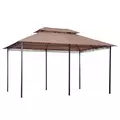 Outsunny 4m x 3(m)Garden Gazebo, Double Roof Outdoor Gazebo Canopy Shelter with Curtains, Solid Steel Frame for Patio, Garden, Brown - 9