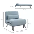 HOMCOM Linen Chair Bed, 3-in-1 Convertible Sleeper Chair with Adjustable Backrest, Pillow, for Living Room, Bedroom, Sky Blue - 3