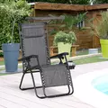 Outsunny Foldable Reclining Garden Chair with Headrest, Zero Gravity Deck Sun Lounger Seat Chair with Footrest, Armrest, Cup Holder & Canopy Shade, Grey - 2