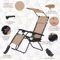 Outsunny Foldable Reclining Garden Chair with Headrest, Zero Gravity Deck Sun Lounger Seat Chair with Footrest, Armrest, Cup Holder & Canopy Shade, Beige - 6