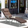Outsunny Sun Lounger Steel Frame Outdoor Folding Chaise Texteline Lounge Chair Recliner with Headrest & 7 Levels Adjustable Backrest, Brown - 9