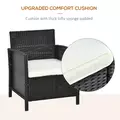 Outsunny 2-Seater PE Rattan Side Table & Armchair Bistro Set Jack and Jill Seat w/ Pillows Black - 6